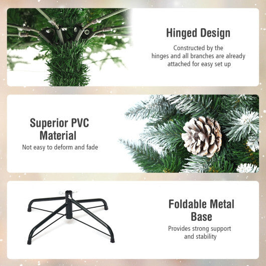 Costway 7.5 Feet Artificial Pencil Christmas Tree with Pine Cones-7 Feet