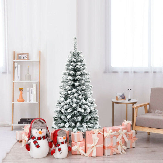 Costway 4.5 Feet Unlit Hinged Snow Flocked Artificial Pencil Christmas Tree with 242 Branch