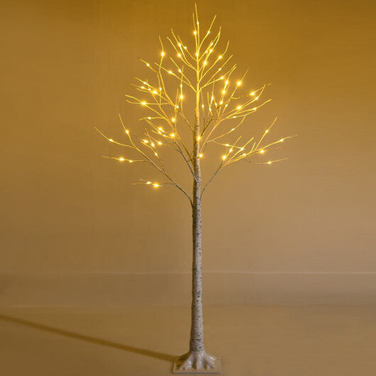 Costway 5 Feet Pre-lit White Twig Birch Tree with 72 LED Lights for Christmas