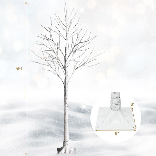 Costway 5 Feet Pre-lit White Twig Birch Tree with 72 LED Lights for Christmas