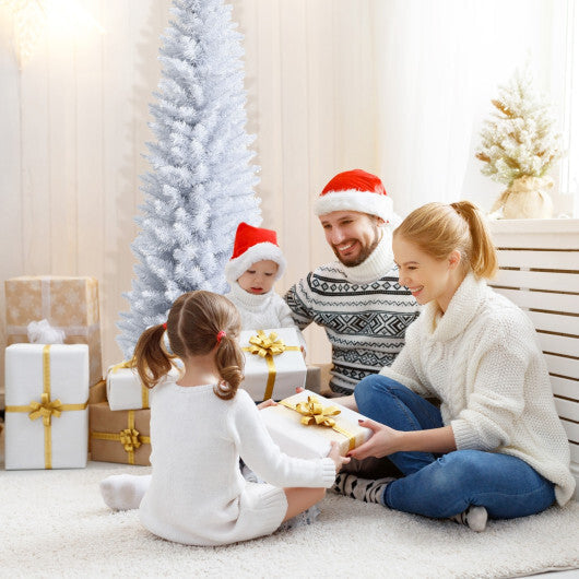 Costway Slim Artificial Christmas Pencil Tree with PVC Needles and Folding Metal Stand-5'