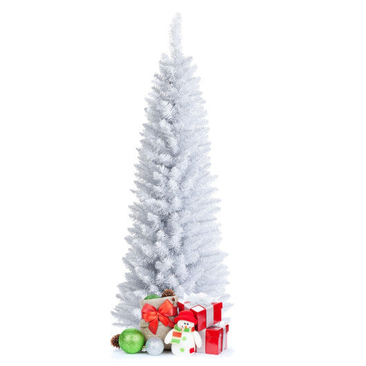 Costway Slim Artificial Christmas Pencil Tree with PVC Needles and Folding Metal Stand-5'