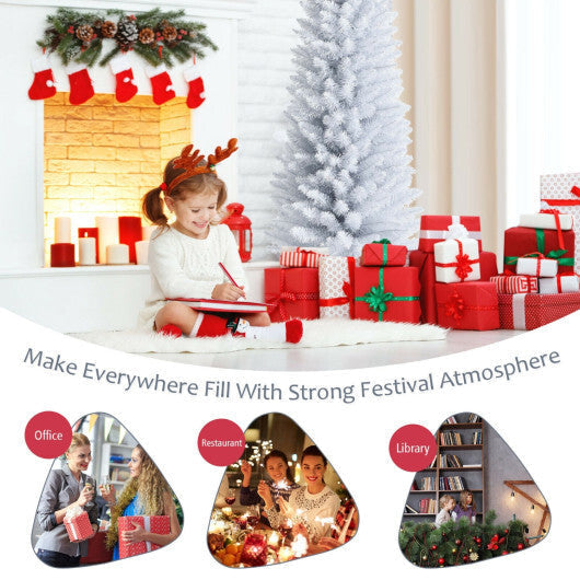 Costway 6 Feet Unlit Artificial Slim Pencil Christmas Tree with Metal Stand