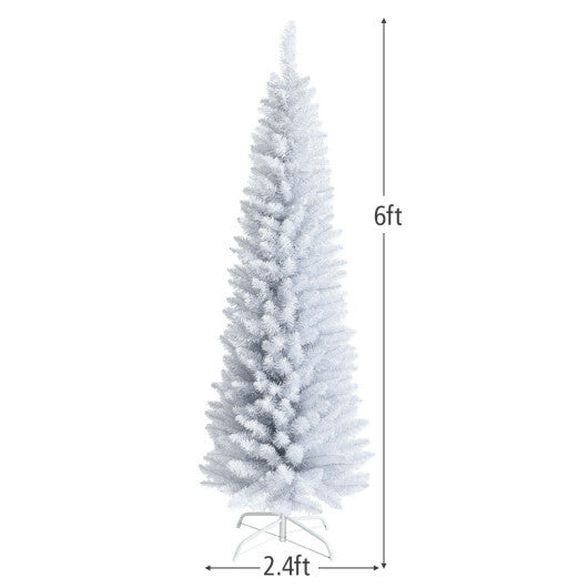 Costway 6 Feet Unlit Artificial Slim Pencil Christmas Tree with Metal Stand