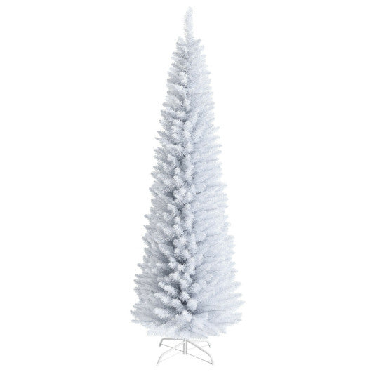 Costway 7 Feet Unlit Artificial Slim Christmas Pencil Tree with Metal Stand-7 ft