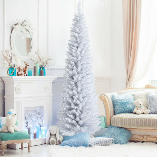 Costway 7 Feet Unlit Artificial Slim Christmas Pencil Tree with Metal Stand-7 ft