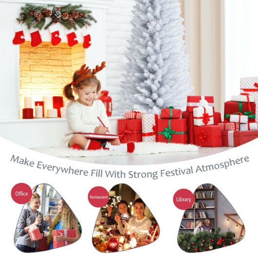 Costway 7 Feet Unlit Artificial Slim Christmas Pencil Tree with Metal Stand-7 ft