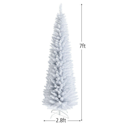 Costway 7 Feet Unlit Artificial Slim Christmas Pencil Tree with Metal Stand-7 ft