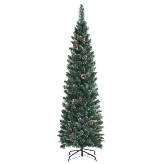 Costway Snowy Artificial Pencil Christmas Tree with Pine Cones-5 ft
