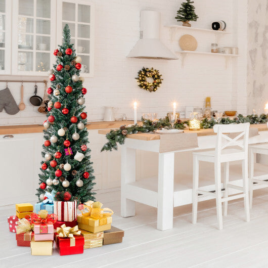 Costway Snowy Artificial Pencil Christmas Tree with Pine Cones-5 ft