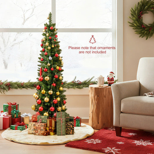 Costway 5 Feet Pre-lit Pencil Artificial Christmas Tree with 150 Warm White LED Lights-5 ft