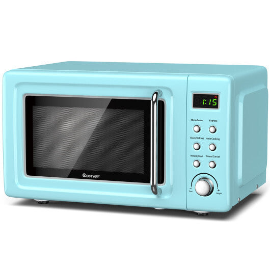 Costway 0.7Cu.ft Retro Countertop Microwave Oven 700W LED Display Glass Turntable Green