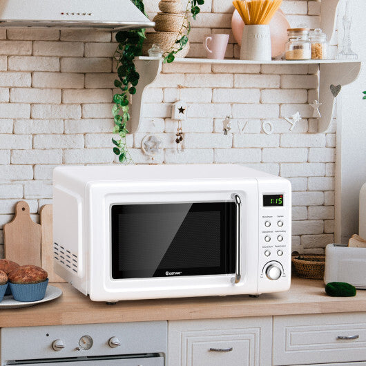 Costway 0.7Cu.ft Retro Countertop Microwave Oven 700W LED Display Glass Turntable White