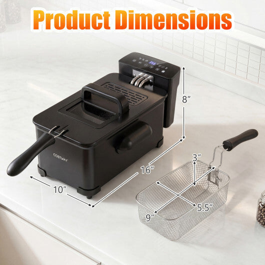 Costway 3.2-Qt Electric Deep Fryer with 1700W LED Touch Screen and Enamel Oil Tank-Black