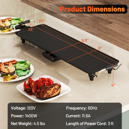 27 Inch Large Electric Griddle Nonstick BBQ Grill with Adjustable Temperature