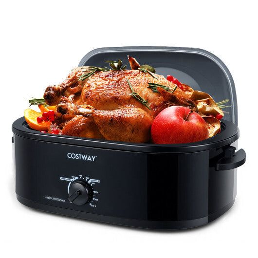 18QT Electric Roaster Oven with Self-Basting Lid Turkey Roaster with Removable Pan Black