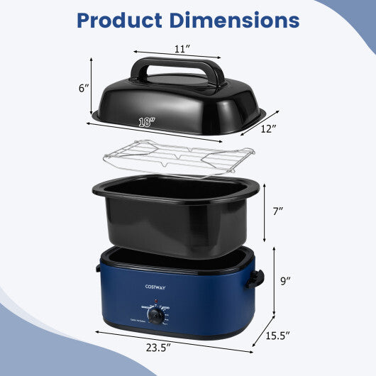 22QT Electric Roaster Oven Turkey Roaster with Visible and Self-Basting Lid Navy