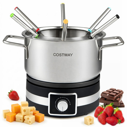 Costway 1200W Electric Fondue Pot Set with Removable Stainless Steel Pot and 6 Forks
