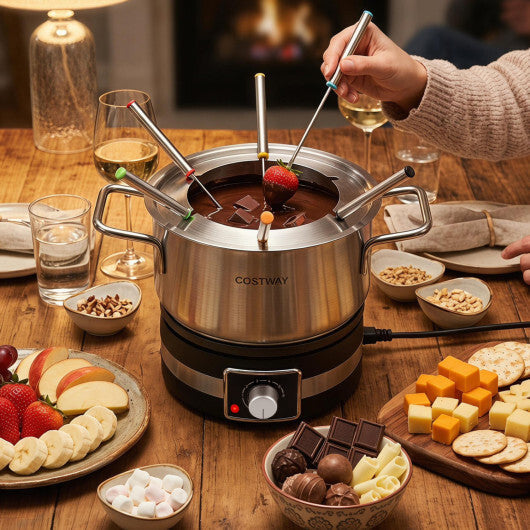 Costway 1200W Electric Fondue Pot Set with Removable Stainless Steel Pot and 6 Forks