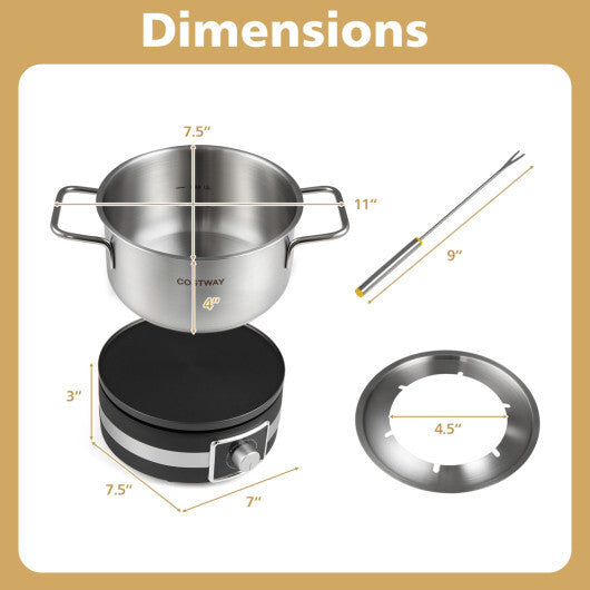 Costway 1200W Electric Fondue Pot Set with Removable Stainless Steel Pot and 6 Forks