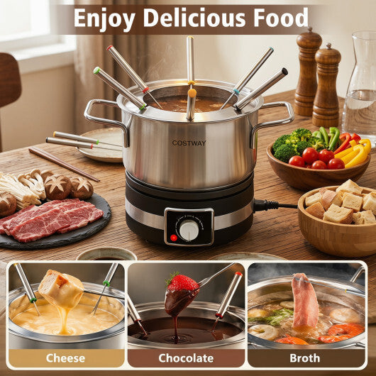 Costway 1200W Electric Fondue Pot Set with Removable Stainless Steel Pot and 6 Forks