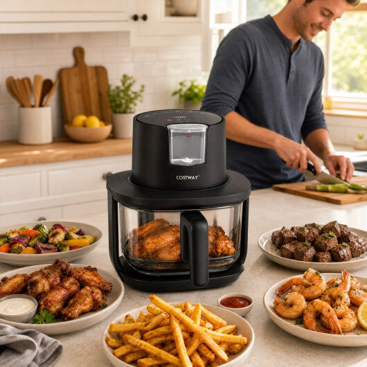 Costway 4.7 QT Glass Air Fryer with Steam Frying Mode-Black