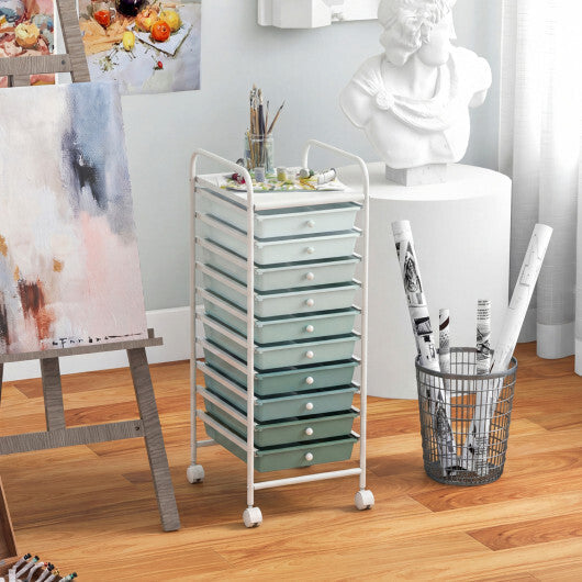 Costway 10 Drawer Rolling Storage Cart Organizer with 4 Universal Casters-Green