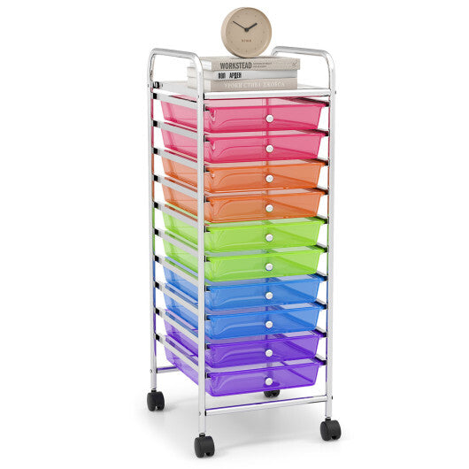 10 Drawer Rolling Storage Cart Organizer with 4 Universal Casters-Color