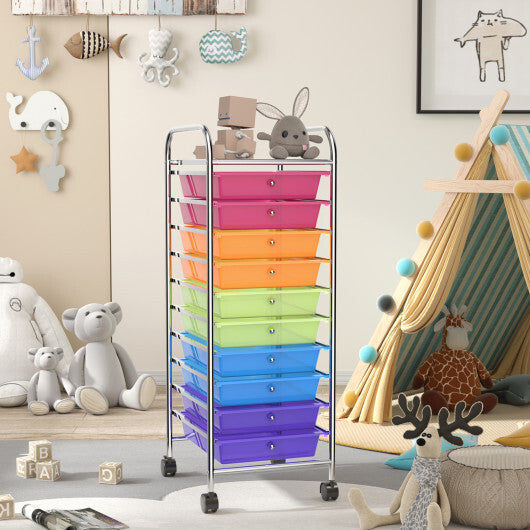 10 Drawer Rolling Storage Cart Organizer with 4 Universal Casters-Color
