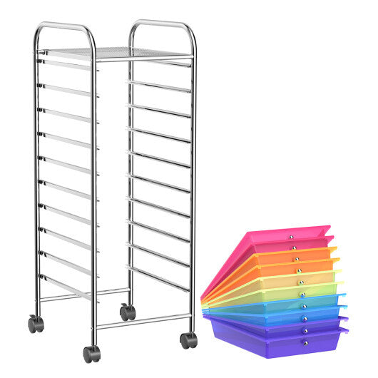 10 Drawer Rolling Storage Cart Organizer with 4 Universal Casters-Color