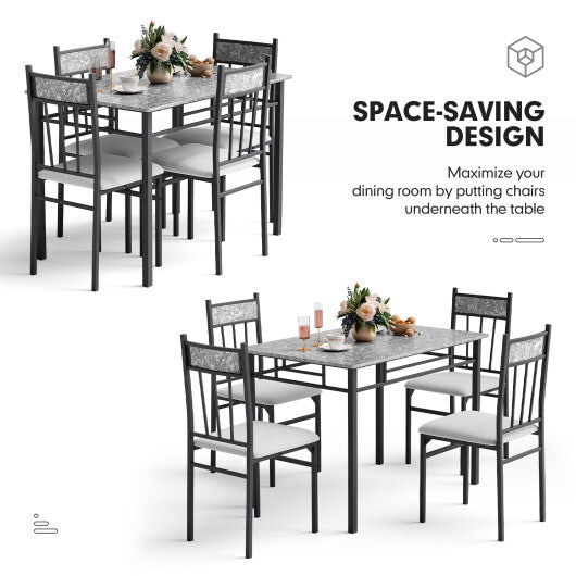 5 Piece Faux Marble Dining Set Table and 4 Chairs Kitchen Breakfast Furniture Grey