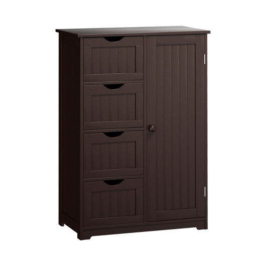 Bathroom Storage Wooden 4 Drawer Cabinet Cupboard 2 Shelves Free Standing Brown