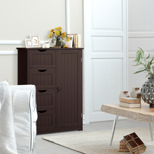 Bathroom Storage Wooden 4 Drawer Cabinet Cupboard 2 Shelves Free Standing Brown