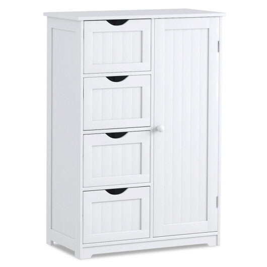 Bathroom Storage Wooden 4 Drawer Cabinet Cupboard 2 Shelves Free Standing White