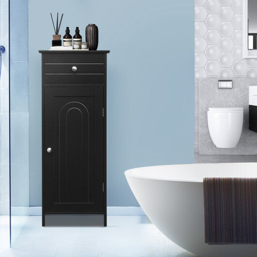 Costway Bathroom Storage Floor Cabinet Organizer Free-Standing w/ Drawer Black