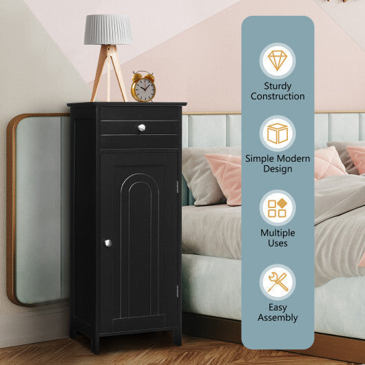 Costway Bathroom Storage Floor Cabinet Organizer Free-Standing w/ Drawer Black
