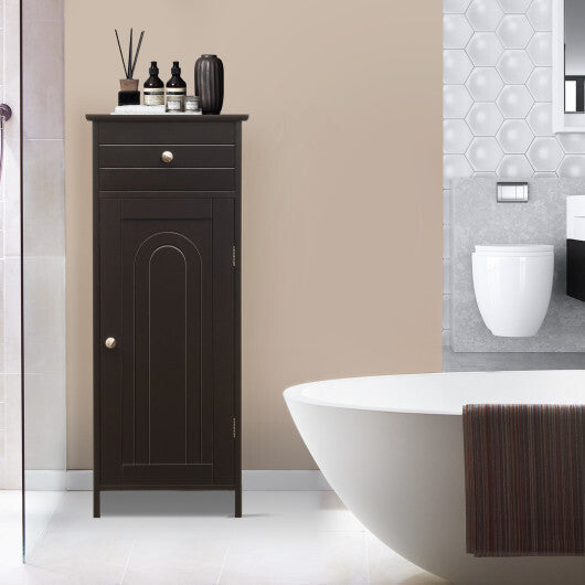 Bathroom Storage Floor Cabinet Organizer Free-Standing w/ Drawer Brown
