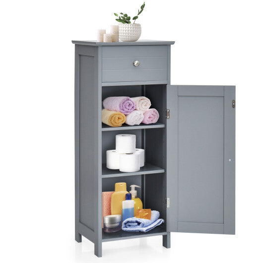 Bathroom Storage Floor Cabinet Organizer Free-Standing w/ Drawer Grey