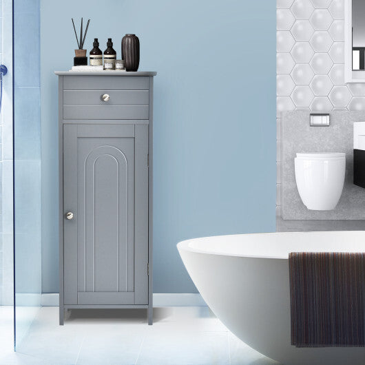 Bathroom Storage Floor Cabinet Organizer Free-Standing w/ Drawer Grey