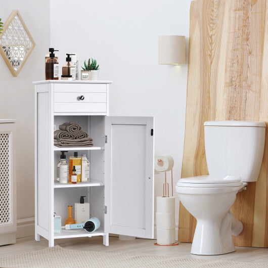 Costway Bathroom Storage Floor Cabinet Wooden Organizer Free-Standing w/ Drawer & Shelf