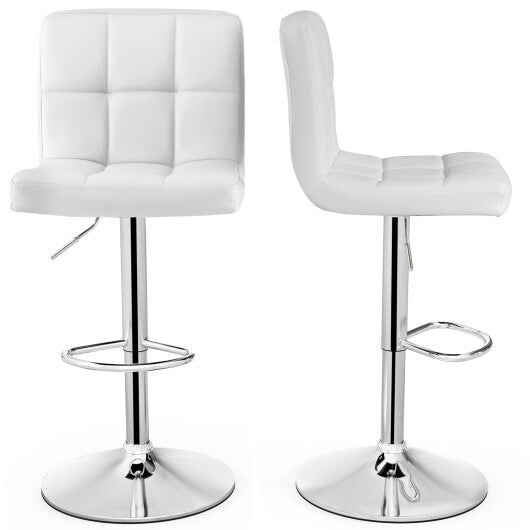 Adjustable Swivel Bar Stool with PU Leather White