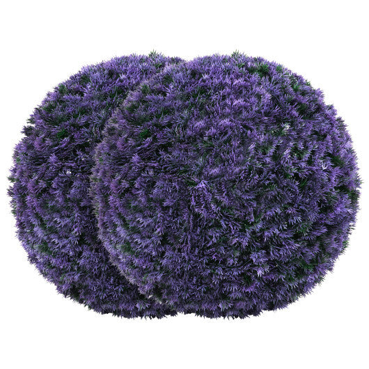 15 Inch Round Artificial Plant Set of 2 Boxwood Topiary Balls for Indoor Outdoor - Purple