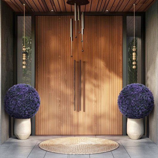 15 Inch Round Artificial Plant Set of 2 Boxwood Topiary Balls for Indoor Outdoor - Purple
