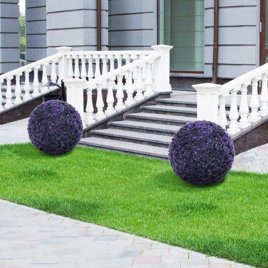 15 Inch Round Artificial Plant Set of 2 Boxwood Topiary Balls for Indoor Outdoor - Purple