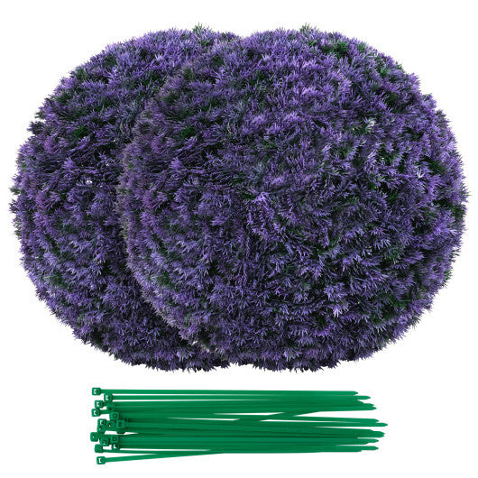 15 Inch Round Artificial Plant Set of 2 Boxwood Topiary Balls for Indoor Outdoor - Purple