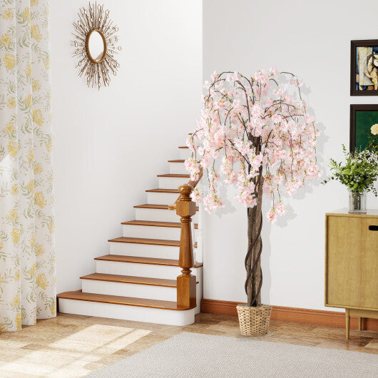 5.5 FT Tall Artificial Cherry Blossom Tree with White Flowers 1 Pack
