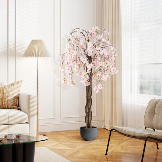 5.5 FT Tall Artificial Cherry Blossom Tree with White Flowers 1 Pack