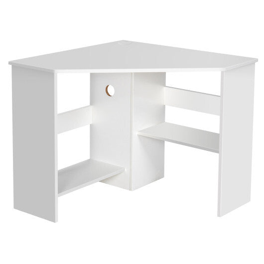 Corner Computer Desk Triangle Writing Workstation with Storage Shelf White