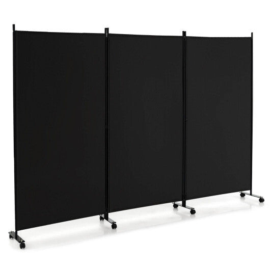 3-Panel Folding Room Divider 6Ft Rolling Privacy Screen with Lockable Wheels Black