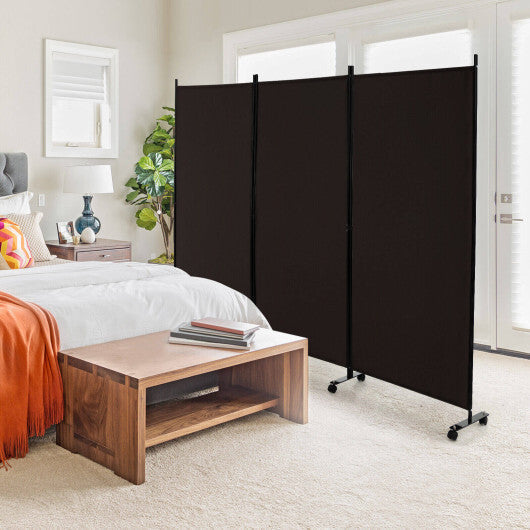 3-Panel Folding Room Divider 6Ft Rolling Privacy Screen with Lockable Wheels Brown